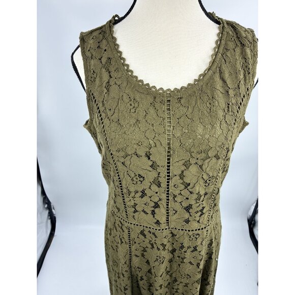 Isaac Mizrahi Live Womens Dress SP Olive Green Sleeveless Crochet Midi Boho - Picture 2 of 7